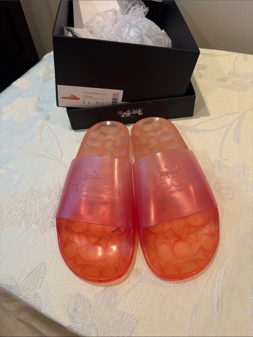 COACH Ulyssa Tangerine Translucent Rubber Slide Sandals. New with box and never